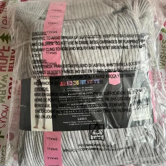 Cuddl Duds 3-Piece Cozy Pajama Set - Small, Light Gray - Picture 5 of 5